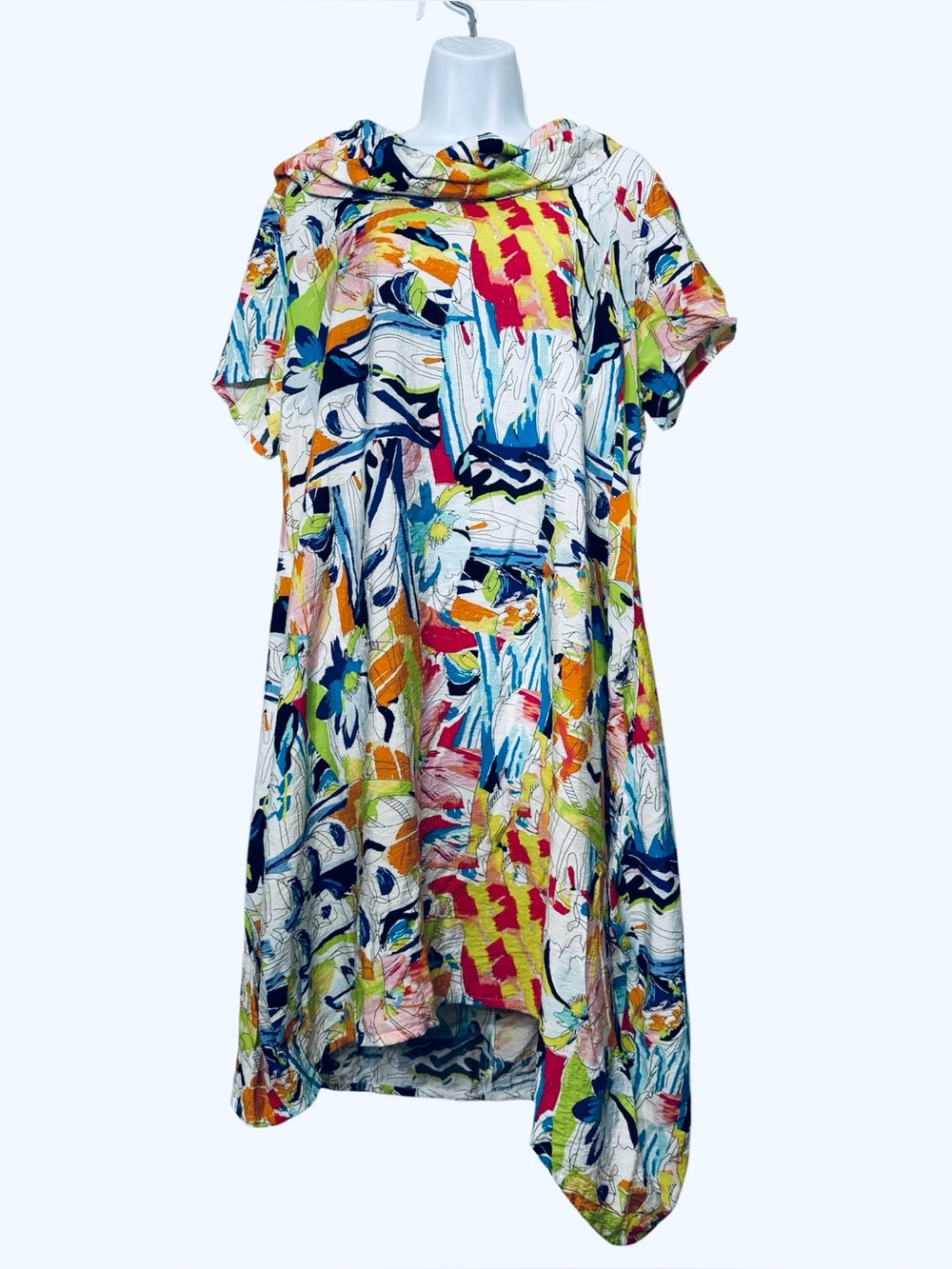 Shana Asymmetrical Dress‎ Art to Wear Cowl Neck Flowy Lightweight Pockets XL